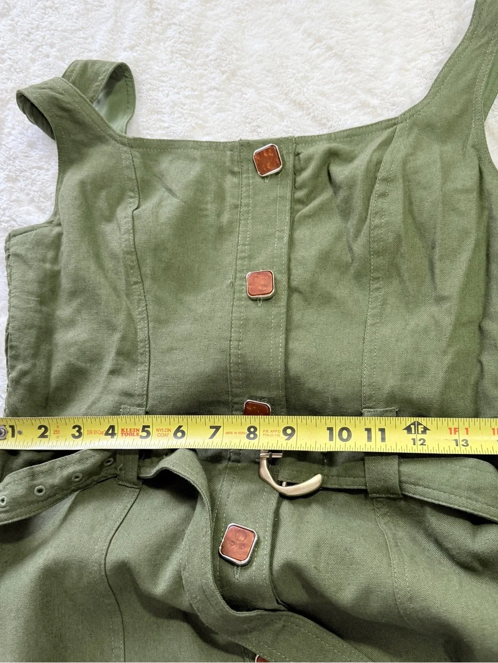 Taylor Olive Green Linen Midi Dress Belted Size 8 Coastal Resort Minimalist - Picture 13 of 14